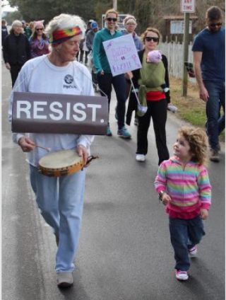 Mickey Baker and Rowan Winslow at the Ocracoke Moral march